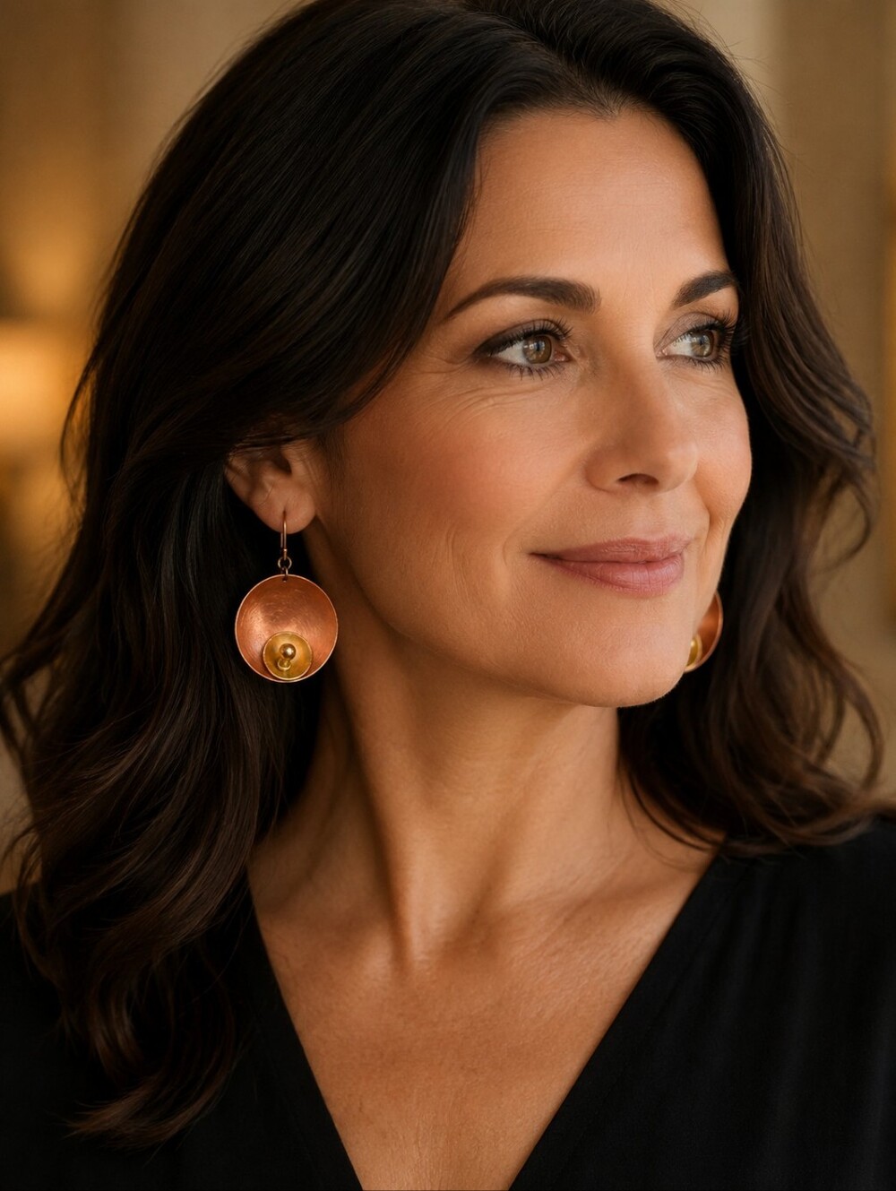 Artisan Copper Dome Drop Earrings with Brass Accent Signed CB